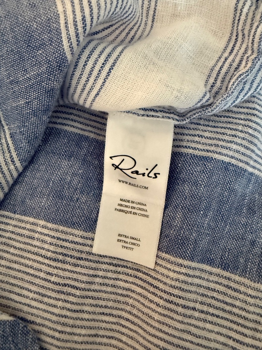Rails Thea Striped Tie Front Top Linen Blend Blue Nevis Stripe Print Size XS - Picture 8 of 14